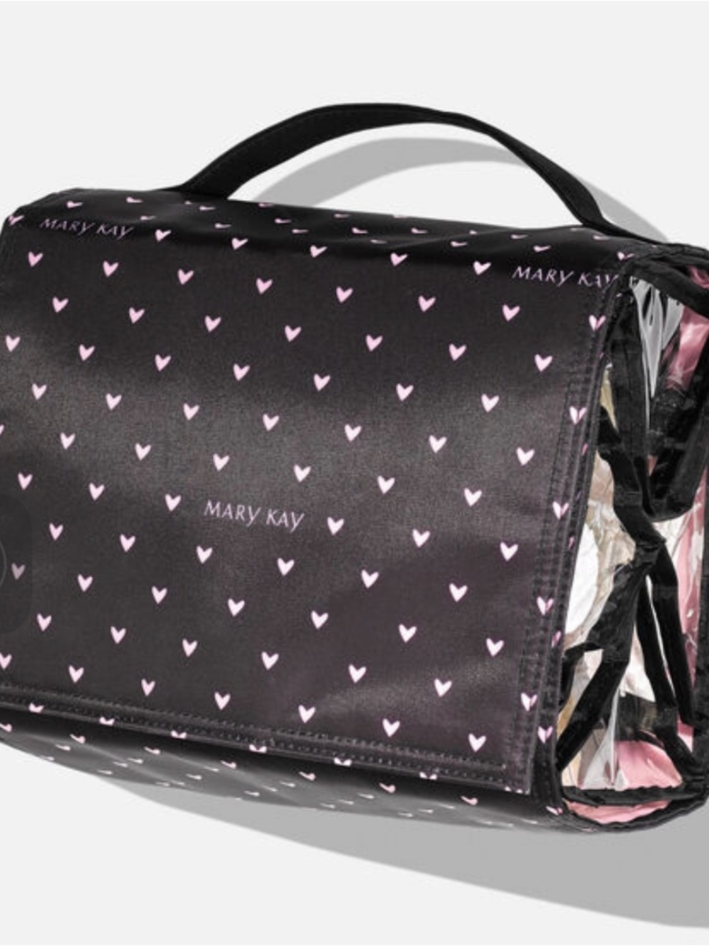 Mary Kay Black Cosmetic Bag with Pink Heart Motif
